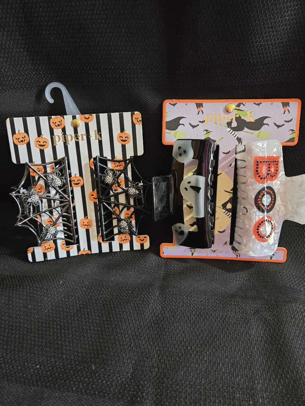 Piper K Halloween Black Spider Web & Ghost Hair Clip Bundle